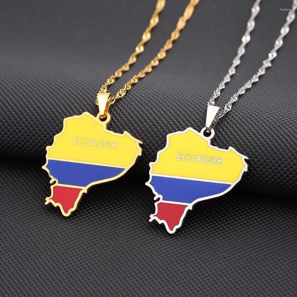 Anhänger Halsketten SONYA Emaille Tropfen Öl Ecuador Karte Flagge Halskette Für Frauen Mädchen Edelstahl Ecuadorian Schmuck Ethnische Party Geschenke