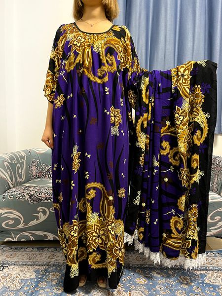 Roupas étnicas muçulmanas Abayas para mulheres Dubai solto maxi bordado manto femme musulmane africano com decote em O vestido floral com cachecol grande 230616