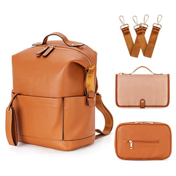 Wickeltaschen 6 Arten PU-Leder Mamatasche Rucksack mit großer Kapazität für Mama, Kleinkind, Kinderwagen mit Wickelunterlage, Stillen 230615