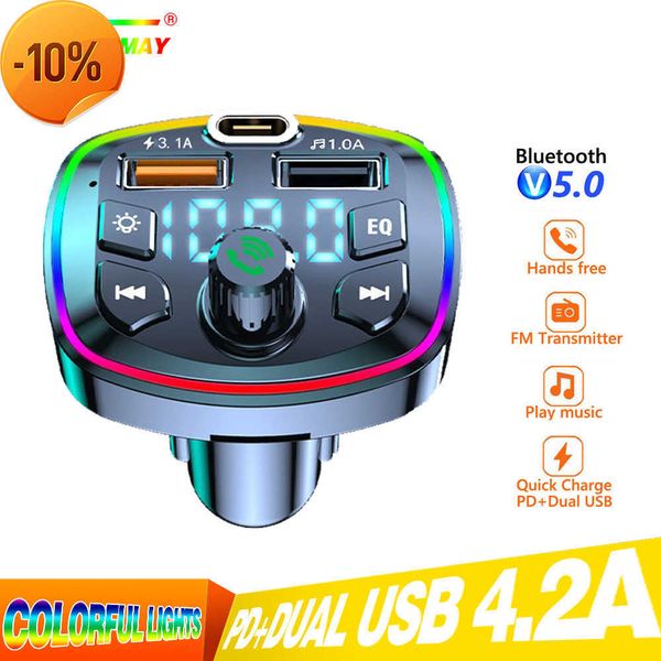 Novo KEBIDUMEI Car Bluetooth FM Transmitter Car MP3 Player U Disk Music Dual USB 4.2A PD18W Car Charger Fast Charge Real-time Voltage