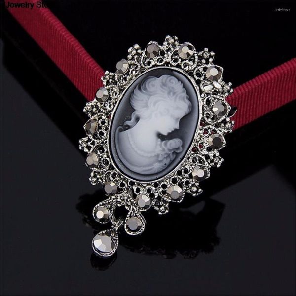 Broches 1pc Cristal Strass Lady Vintage Cameo Estilo Vitoriano Festa de Casamento Feminino Pingente Broche Pin