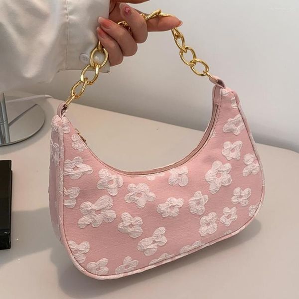 Bolsas de noite Fofas com estampa de flores Bolsas femininas com alça superior Cadeia de pérolas Bolsas femininas elegantes Hobo Clutch Purse Designer Underarm