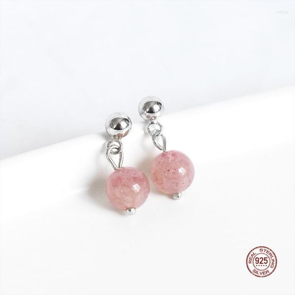 Orecchini a bottone LKO Quarzo fragola rosa Ciondoli in vero argento sterling 925 per donna Accessori per gioielli di moda dolce