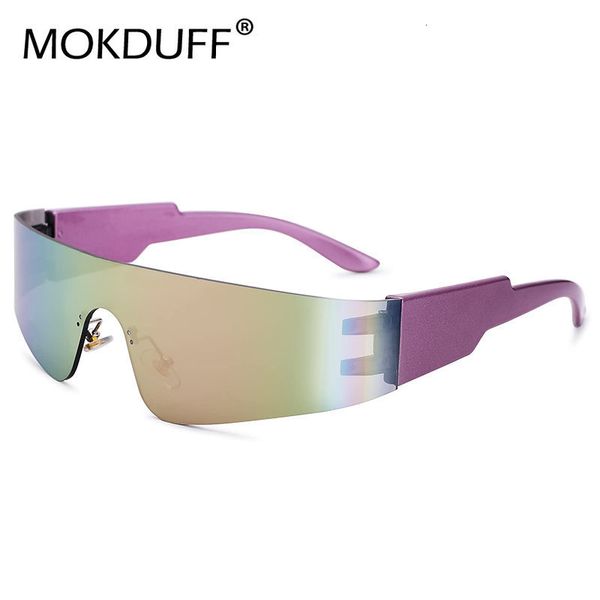 Occhiali da sole Modern Fashion Senza montatura Futuristico Wrap Around Occhiali da sole Donna Uomo Cyberpunk Visiera Y2K Occhiali da sole Trendy Future Shades 230615