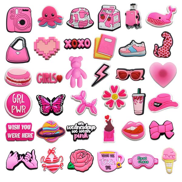 Vendite calde PVC Cute Pink Girls Shoe Charms Accessori per Croc Wristband Decorations Soccer Buckle Girls Women Party Gifts