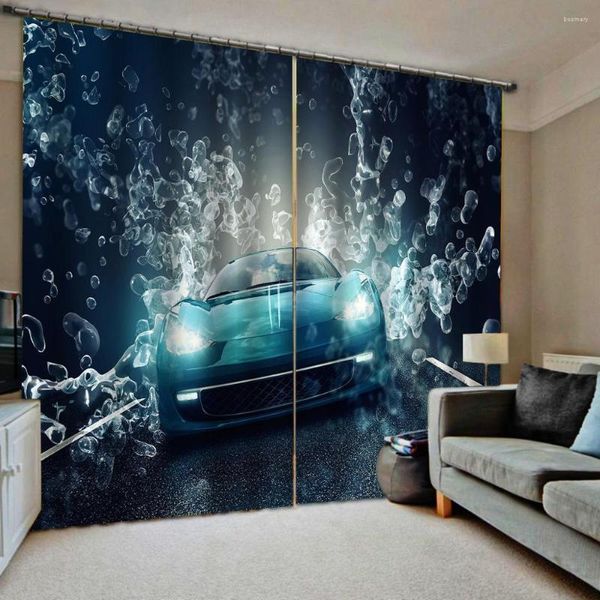 Cortina 3D Sports Car Windows Cortinas Finas Para Crianças Belo Cenário Sala de Estar Quarto Cozinha Cortinas Personalizadas Dropship