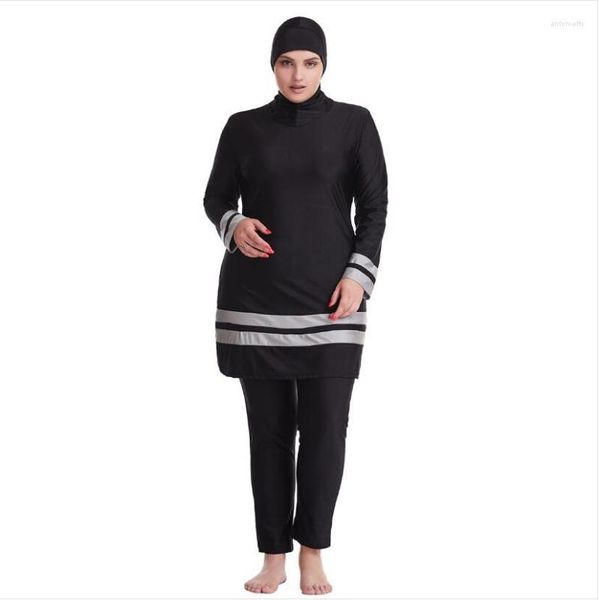 Abbigliamento etnico 3 pezzi Costumi da bagno di grandi dimensioni Donna Bayan Mayo Maillot De Bain Femme Musulmane Costume da bagno islamico Burkini Costume da bagno nero modesto