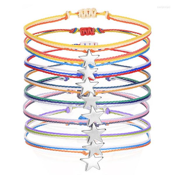 Braccialetti con ciondoli Cavigliera con ciondolo a forma di stella intrecciata a mano in filo di cera stile bohémien per uomini donne coppie gioielli da spiaggia estivi