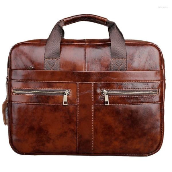 Aktentaschen Echtes Leder Vintage herren Business Aktentasche Mode Messenger Taschen Für Mann Schulter Tasche Briefträger Männlichen Handtaschen Große