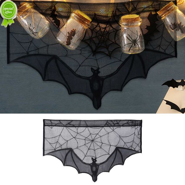 Nuovo Halloween Decorazione Tenda Paralume Camino Decor Black Lace Spider Tovaglia Per Halloween Party Decoration Puntelli Strumenti