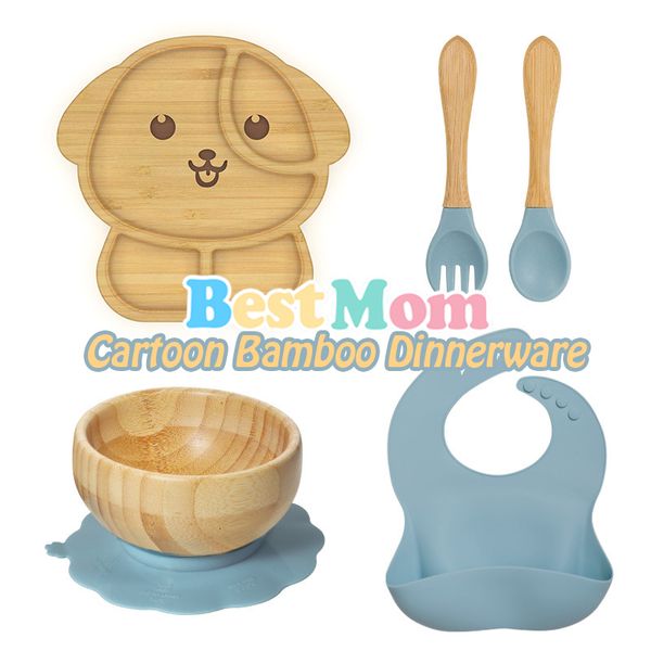 Bardaklar Bulaşık Maddeleri 7 PCS/Set Bebek Eşyaları Bambu Sofra Takım Plakası/Tepsi Önlükleri Kaşık Çatal Setleri Çocuklara Kesme Olmayan Besleme Ücretsiz Yemek Yemeği 230615