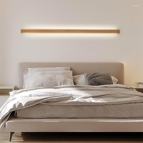 Duvar lambası nordic basit masif ahşap oturma odası yatak odası başucu çalışma el arka plan günlük bir kelime Japon tarzı uzun şerit