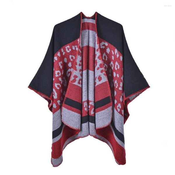 Cachecóis femininos com blocos de cores quentes xale capa de inverno plus size cardigã suéteres aberto frontal poncho longo tricô cobertor casacos