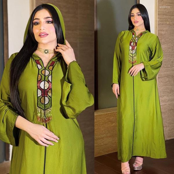 Abbigliamento etnico Dubai Abaya Jalabiya Abito lungo con cappuccio Manica lunga Donne musulmane Abito caftano marocchino Turchia Islamico Djellaba Femme