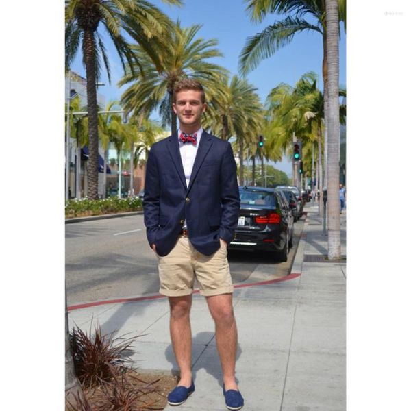 Abiti da uomo Stile britannico Costume da uomo blu navy Costume su misura Estate Bello 2 pezzi Sposo Matrimonio Casual Blazer Skinny