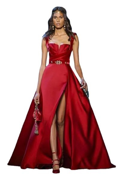 Elie saab haute couture kırmızı gece elbise spagetti bir çizgi tarafı bölünmüş balo elbisesi resmi parti elbiseleri özel gün elbise