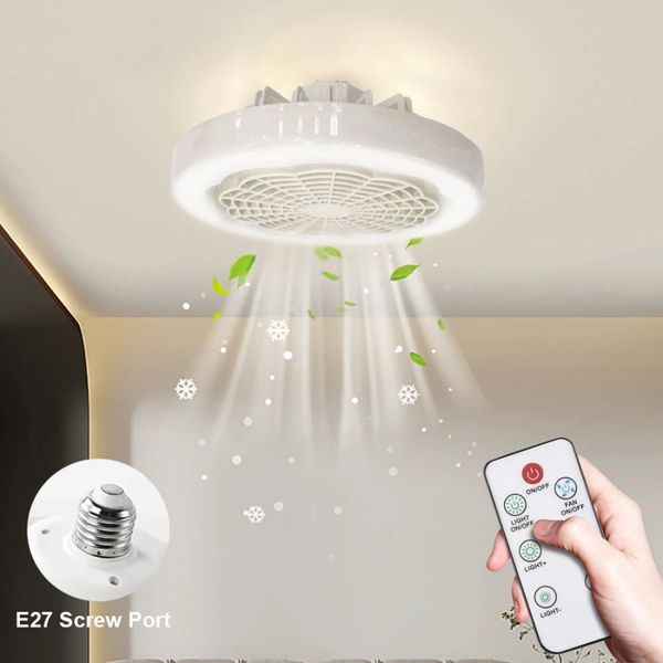 Ventola a soffitto con luci e telecomando E27 Convertitore Base a doppio perforazione della ventola a LED ventilatori a soffitto silenzioso per camera da letto per camera da letto