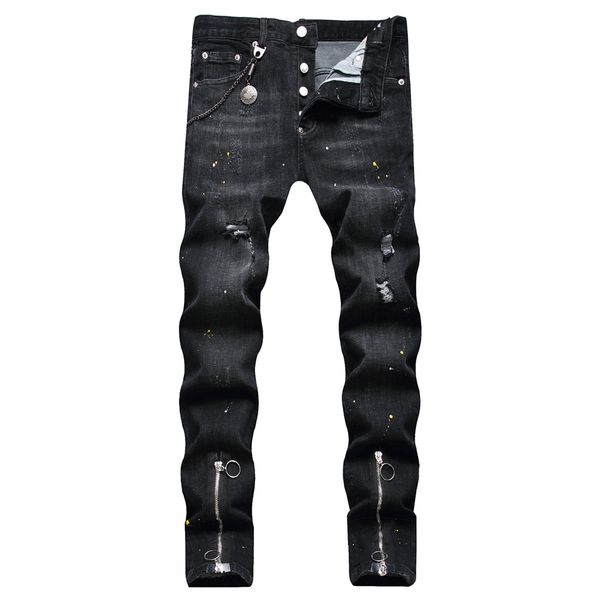 DSQ2 MEN Cool Guy Jeans preto Classic Man Hip Hop Rock Moto Mens Design Casual Ripped Skinny Denim Biker DSQ Jeans 1072 tamanho grande 40
