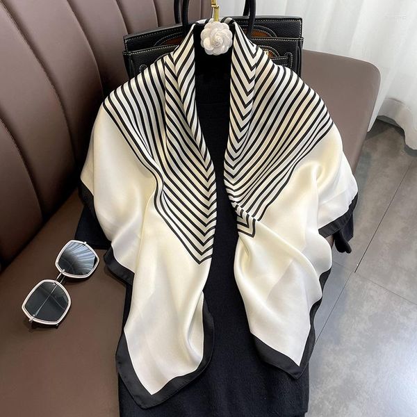 Шарфы мода 90 см Имитация Шелкового Шарфа Японский и Корейский простые полосатые большие квадратные стиль многофункциональный шаль
