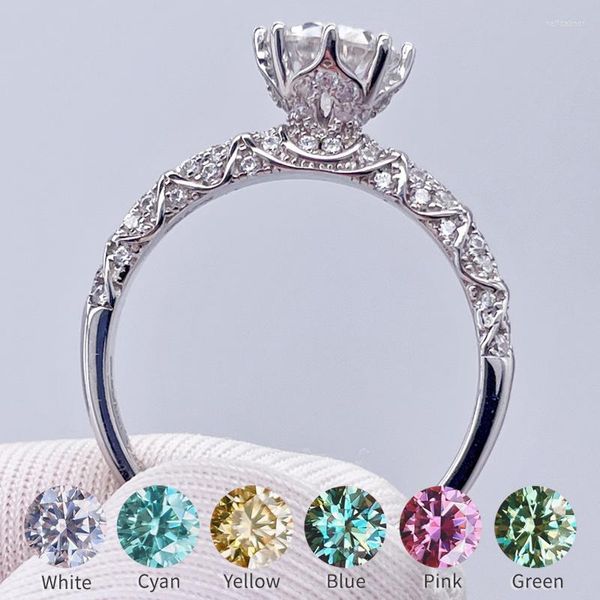 Cluster Ringen Grote Verkoop Moissanite Sieraden Voor Vrouwen Blauw Roze Geel Groen Cyan Engagement Diamond Retro Stijl 925 Sterling Zilver