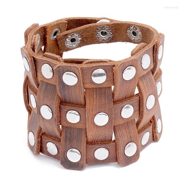 Armreif Mode Echtes Leder Handgewebter Verband Charm Herrenarmbänder Einfaches Mosaik Wrap