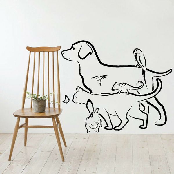 Animais Adesivos de parede Veterinário Pet Shop Cão Gato Coelho Decalque de parede de vinil Arte Decoração para casa Quarto Papel de parede removível 3206