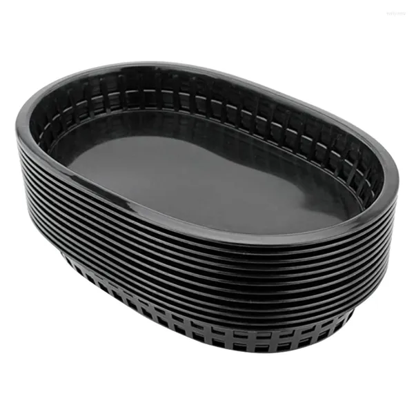 Conjuntos de Louça 12 Pçs Caixas de Armazenamento de Plástico Preto Batatas Fritas Cesta de Hambúrguer Pratos de Sobremesa Bandejas 23,3x14,8cm Armazenar Pratos de Frutas