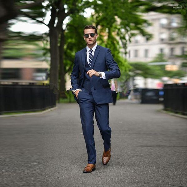 Ternos masculinos Blue Blazer 3 Peças mais recentes projetos de calça de casaco Slim Fit Men traje fantasia Homme mass estágio desgaste do casamento 2023