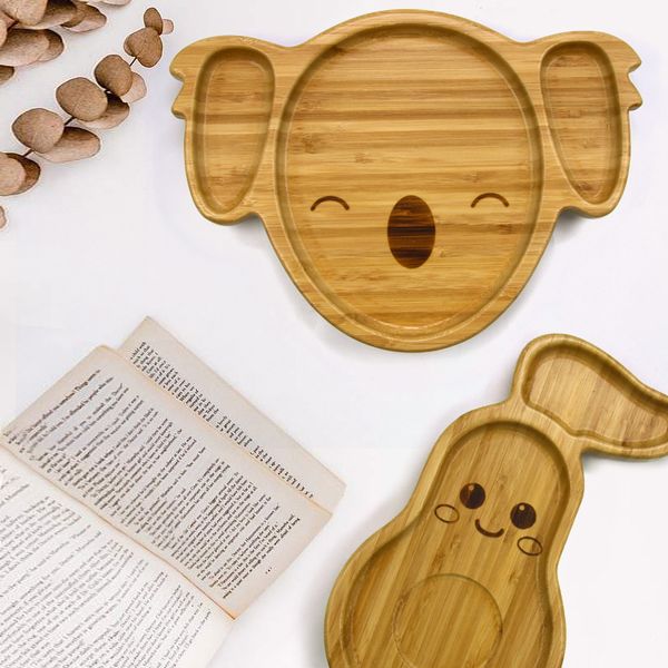 Tazze Piatti Utensili Piatto piano personalizzato in bambù e legno per bambini Piatto piano in tessuto di bambù di alta qualità con ventosa in silicone 230615