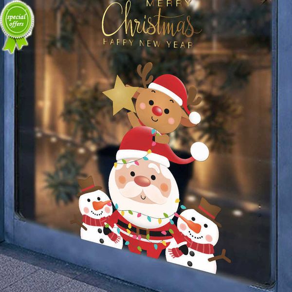 New Merry Christmas Window Stickers Decor Cartoon Babbo Natale Alce Pupazzo di neve Adesivo per porta Ornamenti da parete per la casa Regalo di felice anno nuovo