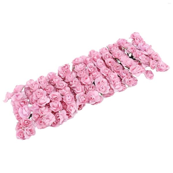 Dekoratif Çiçekler 144pcs Mini minyon kağıt yapay gül tomurcukları diy zanaat düğün dekor ev açık pembe