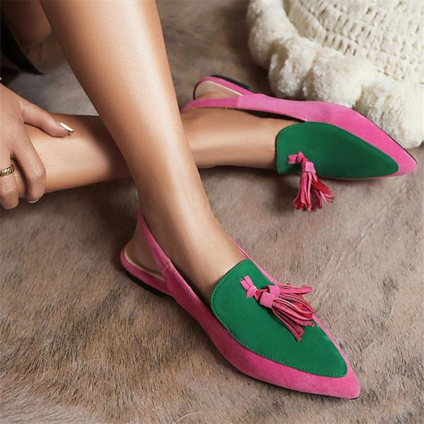 Frauen Schuhe 2023 Neue Sommer Quaste Casual Schnalle Mueller Spitzen Zehen Mischfarbe Weibliche Wohnungen Sandalen Größe 43 Dropshopping