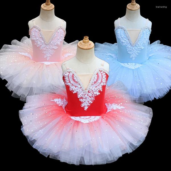 Stage Wear Professional Girls Ballet Dance Costume Tutu Red Pink Platter Pancake Ballerina Party Dress Bambino Bambini Abbigliamento da donna