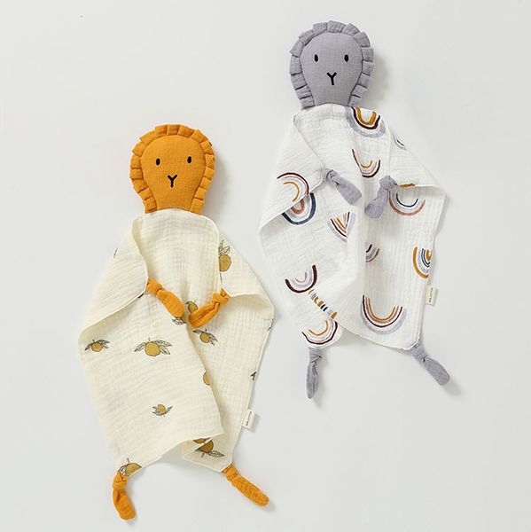 Baby-Schmusetuch, weiche Musselin-Baumwolle, Mini-Decke, niedlicher Aufdruck, Löwe-Puppe, für Kleinkinder, Jungen, Mädchen, zum Schlafen, Kuscheln, Babyprodukt