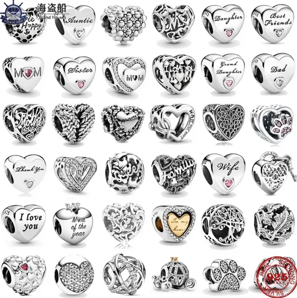 Anhänger aus 925er-Sterlingsilber für die Schmuckherstellung für Pandora-Perlen, baumelnde „Family Mum Mom of My Heart“-Perle