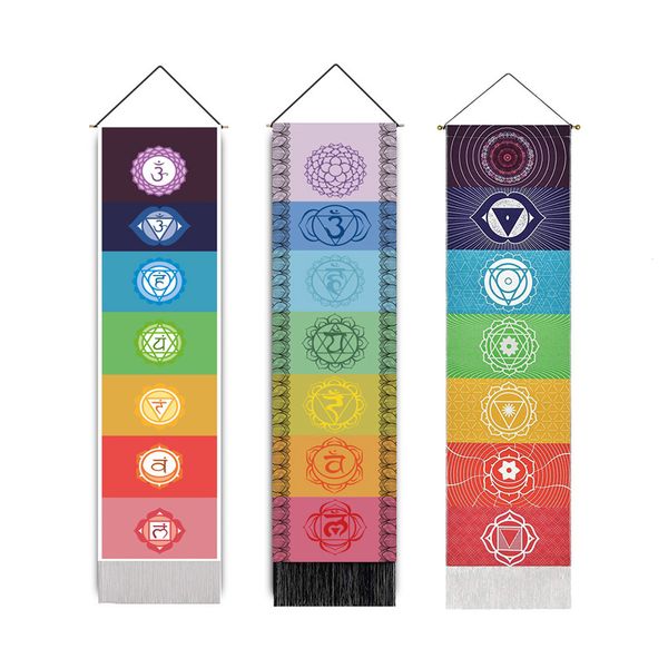 Wandteppiche 7 Chakra Mandala Wandteppich Yoga Meditation Banner Poster Wanddekoration Gemälde für Heimdekoration Wandkunst 230615