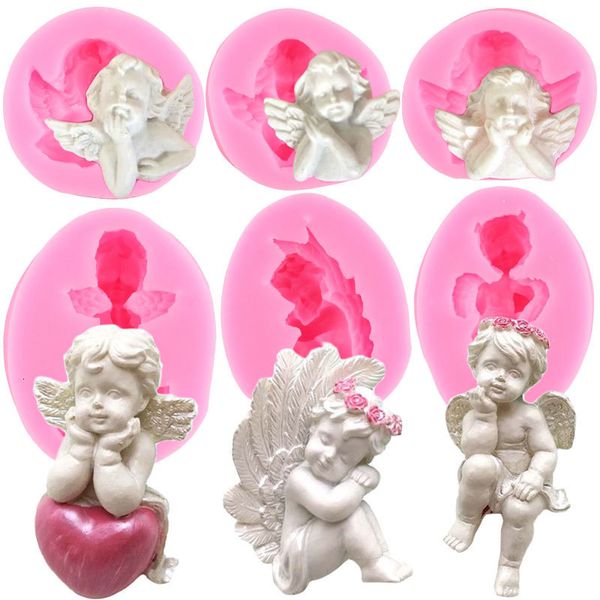 Moldes de cozimento 3D Cupido Anjo Bebê Fondant Moldes de Silicone Ferramentas de Decoração de Bolos Sabão Resina Doces de Chocolate Sobremesa Cupcake Molde de Cozinha 230616