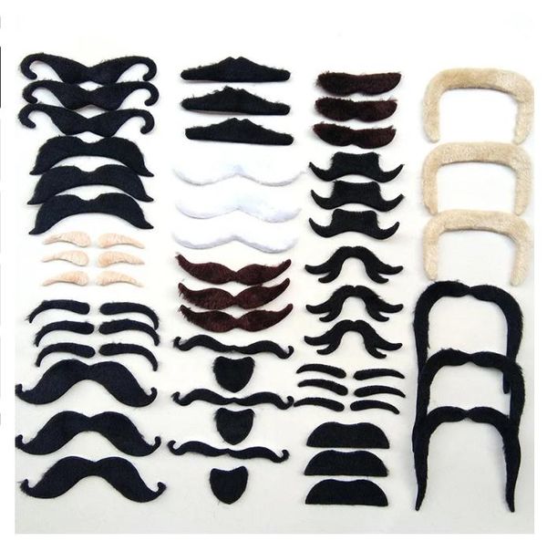 48 pçs/conjunto bigodes falsos autoadesivos para fantasias de festa performance novidades bigodes para crianças adulto simulação barba 16 estilos dc854