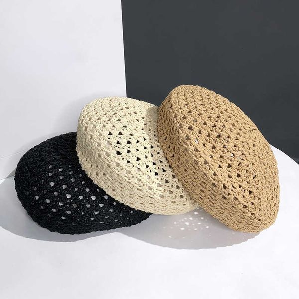 Boinas Summer Hollow Out Boinas Boné Feminino Feito à Mão Crochê Boina Cap Sweet Floral Weave Lady Lazer Vintage Slouchy Painter Hat Z0613