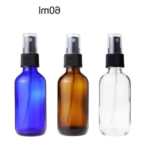 240 pçs/lote 2 onças transparente/âmbar/azul vidro redondo fino spray névoa frascos frascos de óleo essencial frasco portátil perfume atomizador Naixm