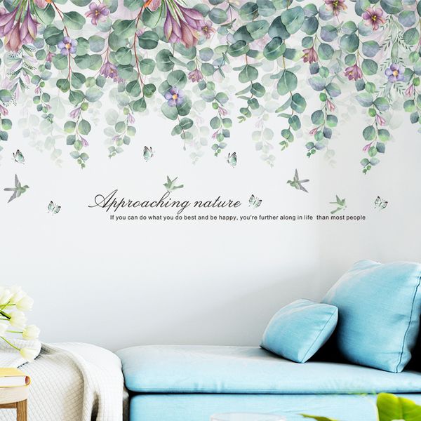 Adesivos de parede grandes de folhas verdes naturais para sala de estar, quarto, TV, sofá, fundo, removíveis, faça você mesmo, decalques de parede, murais ecológicos
