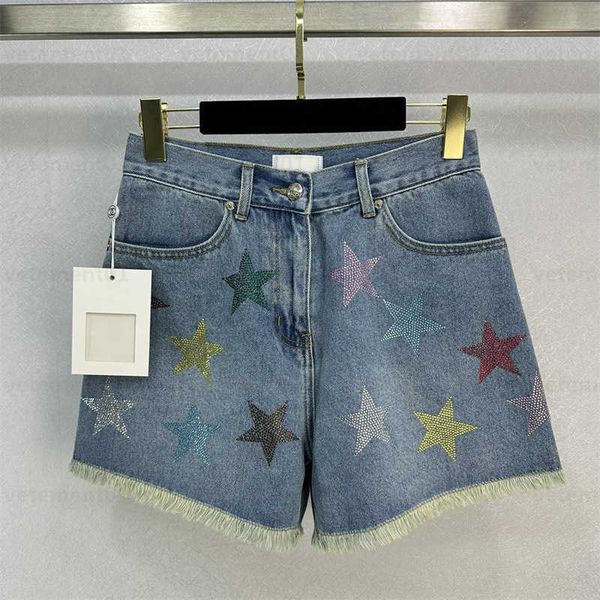 Damen-Shorts, vielseitige Designer-Shorts, buntes fünfzackiges Sternmuster, superstarker Bügelprozess, Denim-Shorts, Damen-Designer-Kleidung