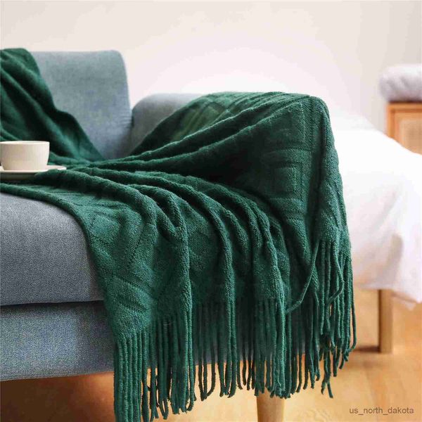 Coperta Home Hotel Biancheria da letto in puro cotone Divano per ufficio Coperta lavorata a maglia con coperta per decorazioni da viaggio in aereo da letto R230616