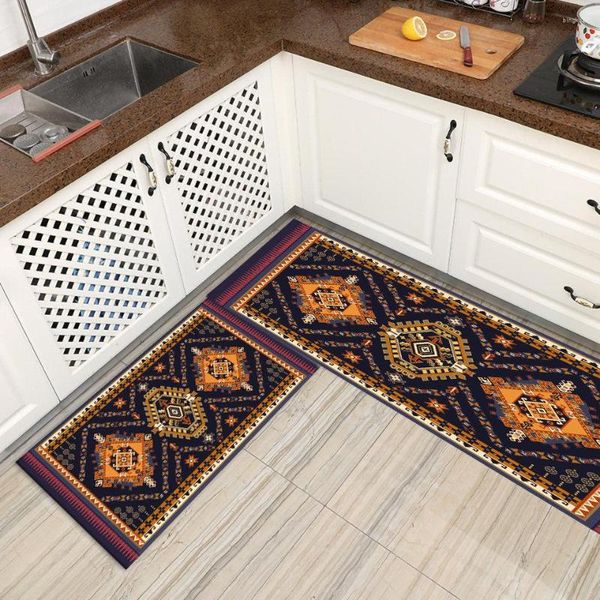 Carpetes Tapete Étnico Longo Para Cozinha Chão Estilo Persa Amarelo Preto Geométrico Esteira Quarto Cabeceira Marrocos Padrão Corredor