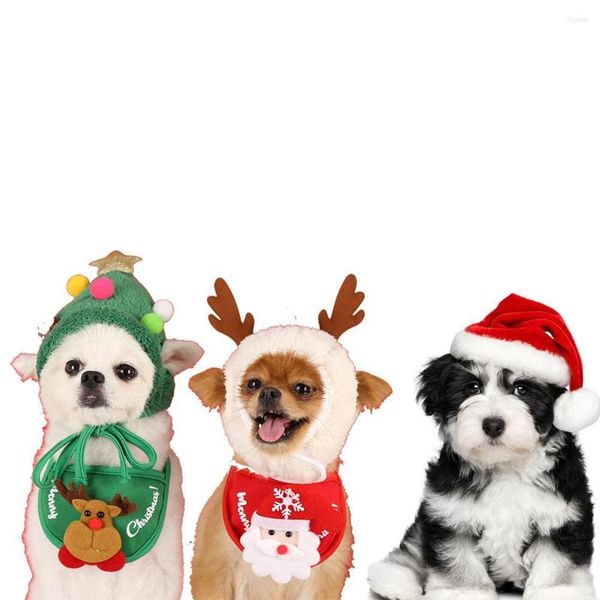 Hundebekleidung, Feiertags- und Weihnachtsmütze, Party-Haustier-Bandana, Lätzchen-Outfit, Rentiergeweih für kleine Hunde und Katzen