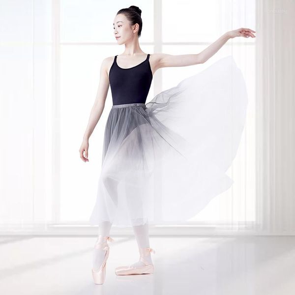 Abbigliamento da palcoscenico Gonne lunghe da balletto in chiffon da donna Gonna da ballo per adulti Costumi in abito grigio sfumato morbido per ballerina per ragazza adulta