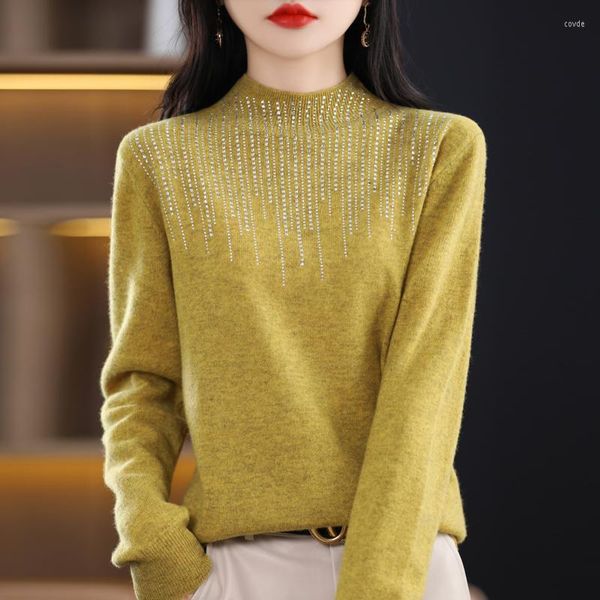 Kadın Sweaters Beliarst Pure Yün Sweater Kadınlar Yarım Yatak Külver Moda Üstü Diamonds Sonbahar ve Kış Örgü Üssü