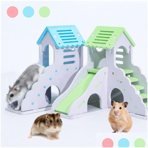 Маленькие животные принадлежности мини -деревянный слайд DIY Сборка Hamster House Emeoug