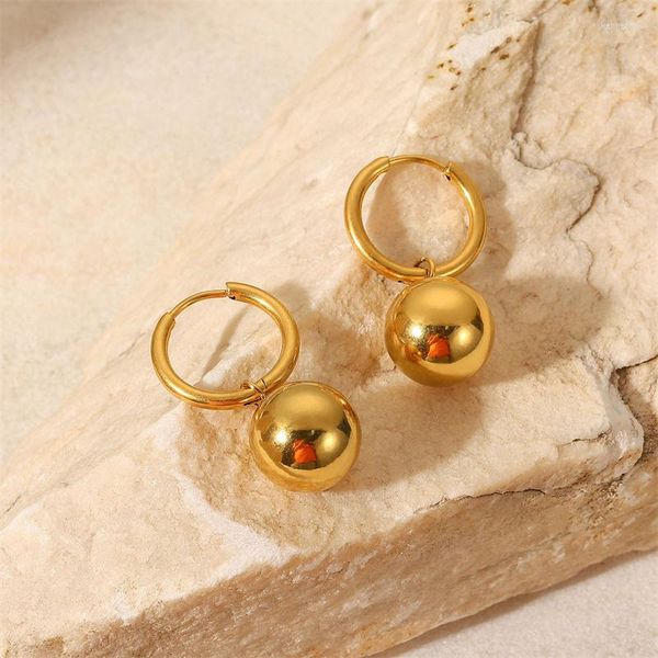 Orecchini pendenti Fashion Ins Cute Chic in acciaio inossidabile con perline color oro a forma di sfera orecchino a goccia per regalo di gioielli per ragazze da donna