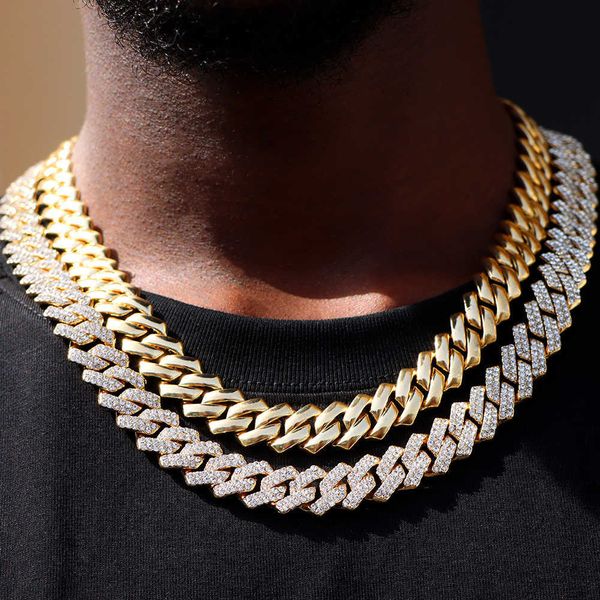 Strands Men Women 14mm Chunky Rhombus Cuban Link Chain Gold Silver Color Prong Hiphop Necklace Bracelet Rapper Jewelry Gifts 230613